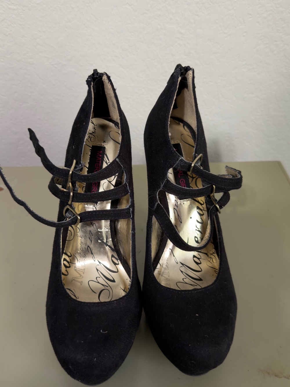 Black Suede Mary Jane Strap Heels - Women's Fashion Pumps Sz 8